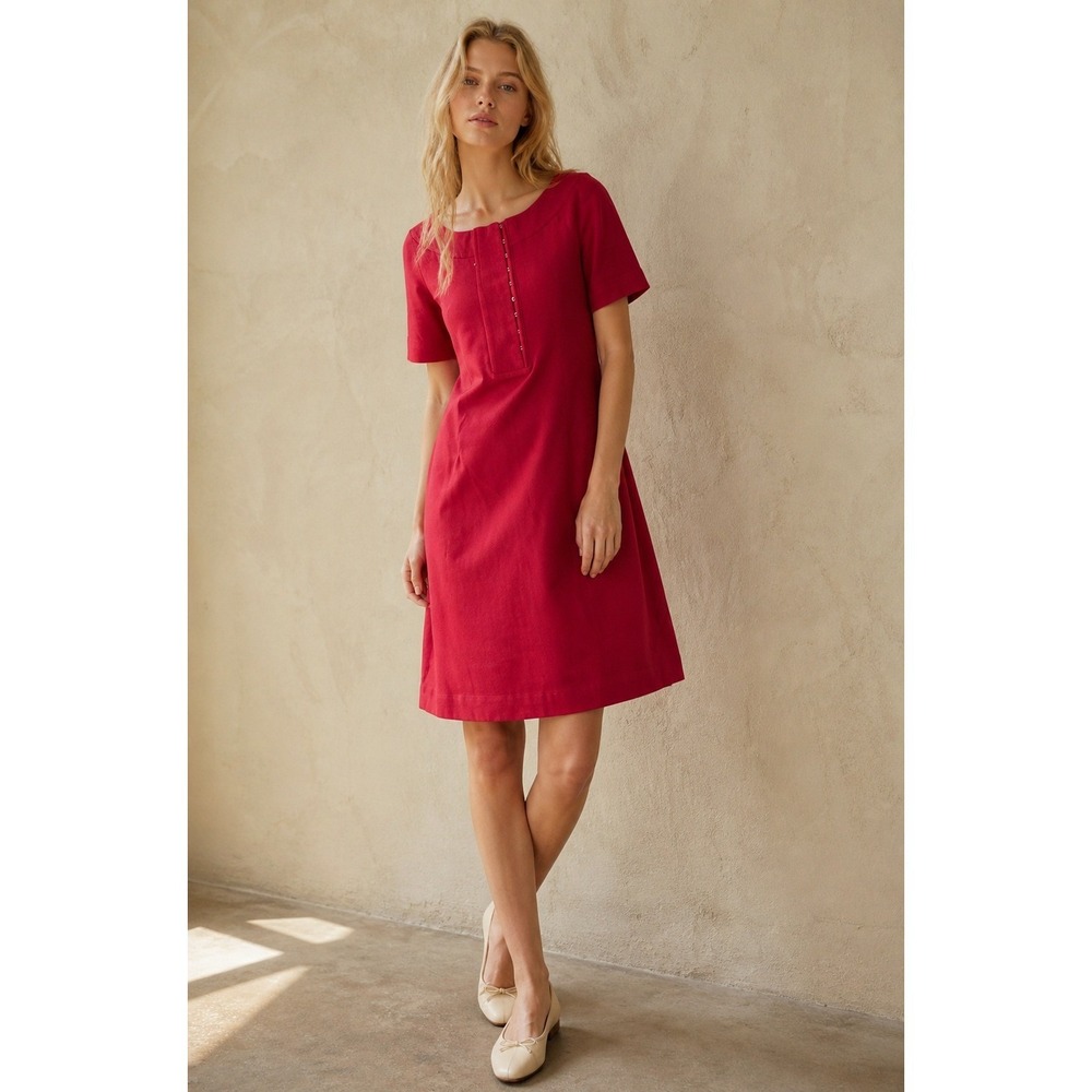 Theory S Red Shift Dress Professional Workwear Minimalist Designer